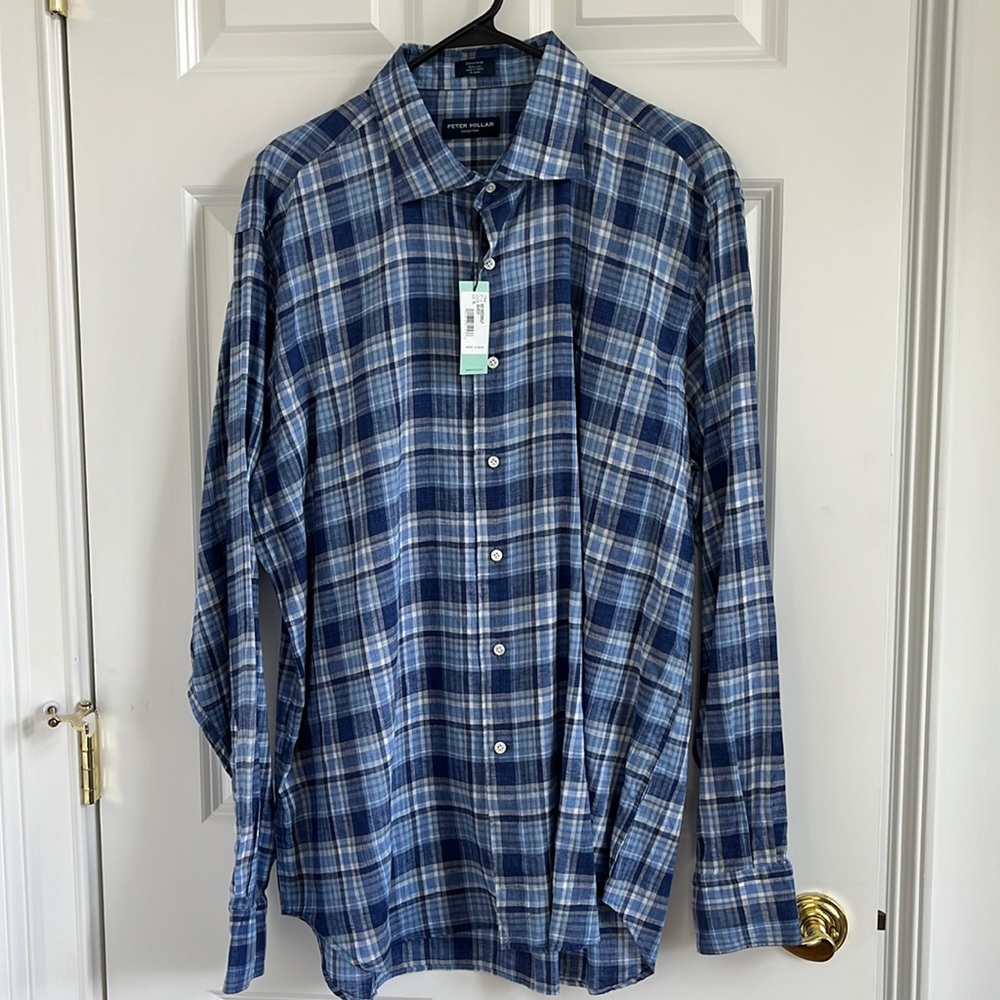 PETER MILLAR Mens long sleeve blue, linen shirt - XL - NWT - MSRP $248